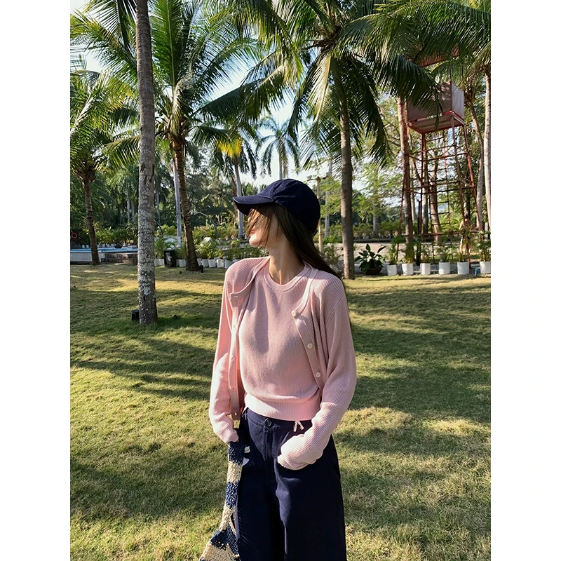 小君君布兰妮 夏日氧气感/春夏两穿休闲圆领冰丝开衫两件套女0759