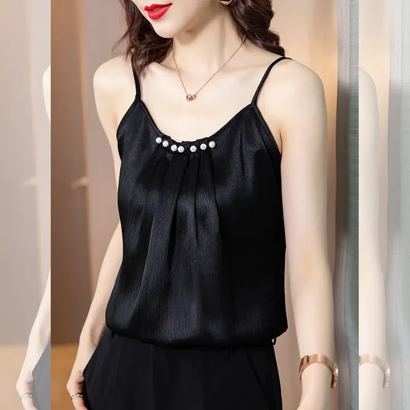 高档吊带背心女夏季西装黑色内搭宽松无袖外穿时尚法式显瘦上衣