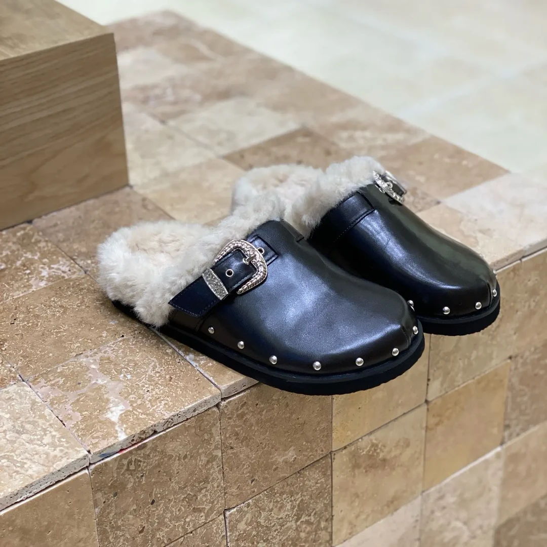 欧洲站女2025秋冬新款老钱风包头半拖百搭时尚加厚懒人一脚蹬棉拖