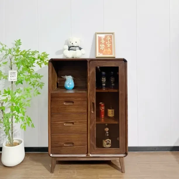 乌金木酒柜实木餐边柜玻璃门储物边柜小户型收纳立柜