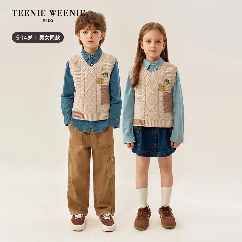 TeenieWeenie Kids小熊童装儿童亲子特色绞花毛衣背心TKKN257786N