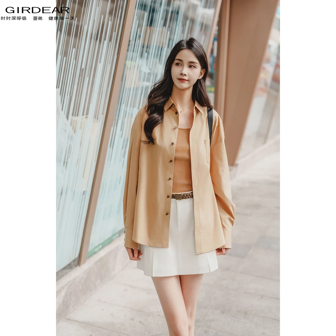 GIRDEAR哥弟新款法式修身韩版纸片人衬衣简约气质休闲衬衫1300989