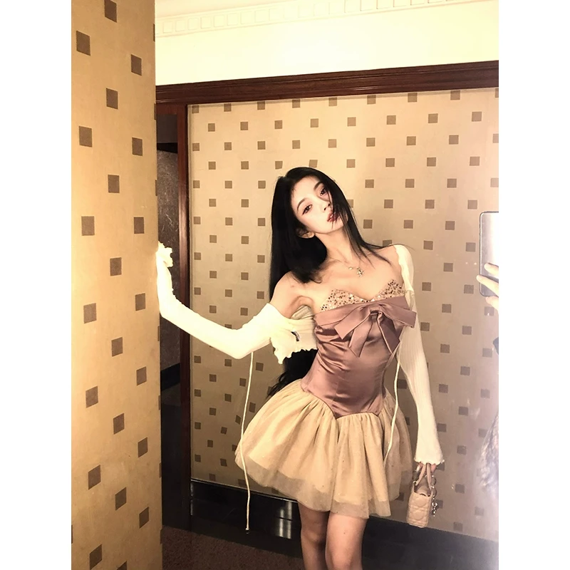 芭比姨【月下蝶吟】 甜美氛围感蝴蝶结抹胸收腰短裙