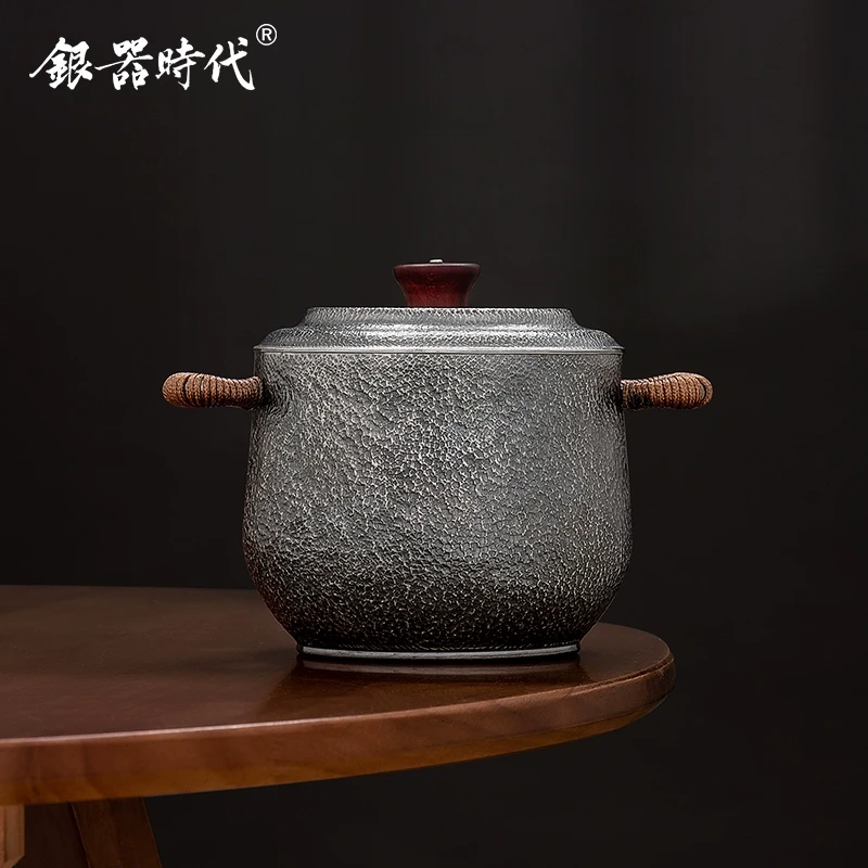 银器时代 银锅足银999煲汤煮茶家用厨具小号带盖炖汤锅银锅具