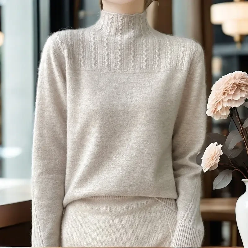 纯100羊绒衫半高领爆款2025新款秋冬中年时尚女士百搭毛衣女羊毛