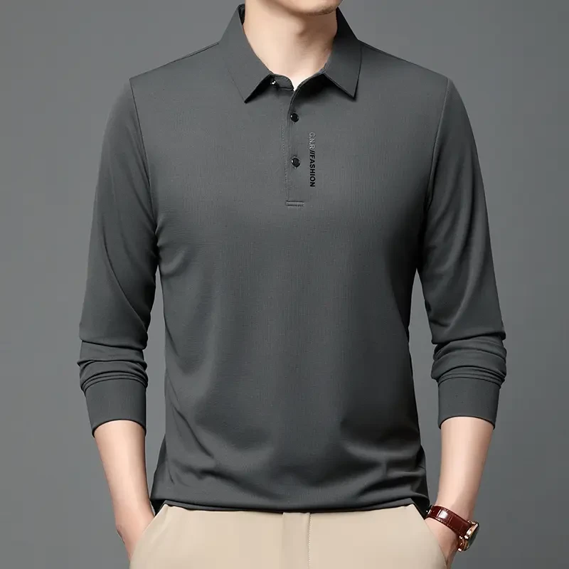 雅品牌男装春秋新款男士翻领polo衫长袖时尚翻领纯色打底高档
