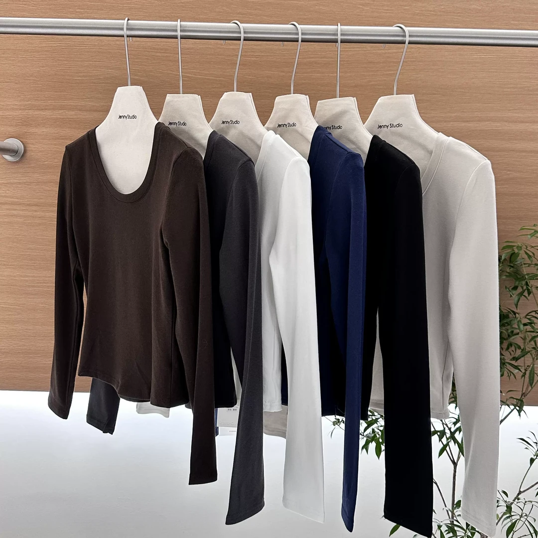 力推显瘦！U领气质打底衫女秋冬修身纯色内搭T恤上衣2872