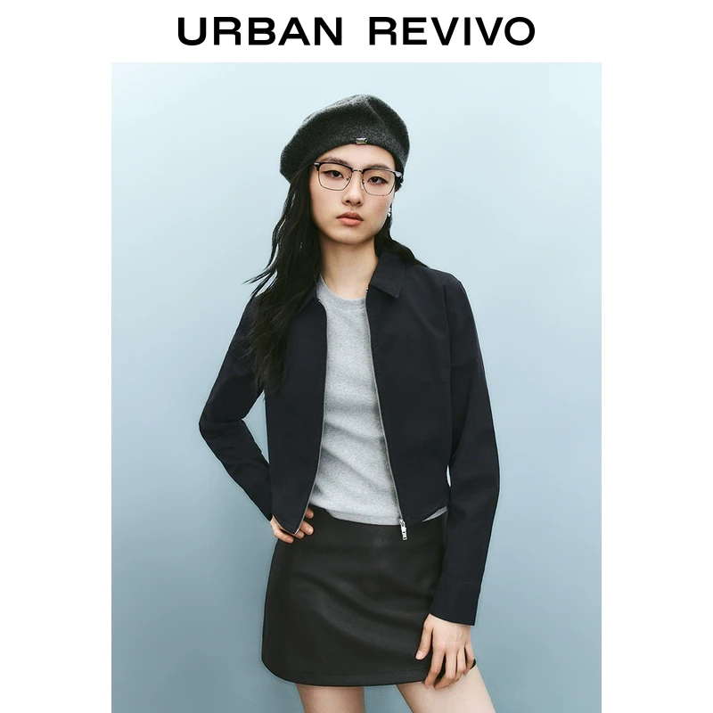 UR2025秋季新款女休闲简约双拉链短款长袖开襟衬衫UYY250006