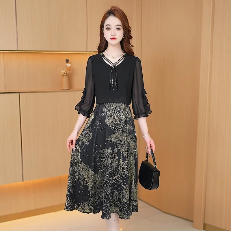 【连衣裙】夏季新款修身韩版洋气气质收腰显瘦减龄复古女装连衣裙