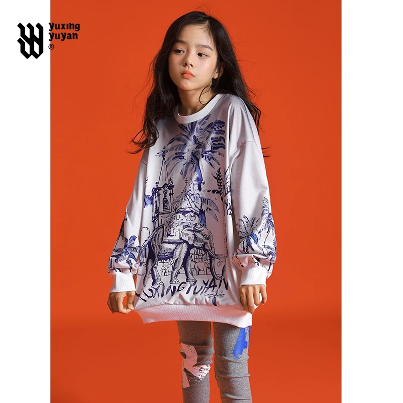 原创设计女童春秋装卫衣2025新款女大童秋季时髦上衣初秋满印早秋