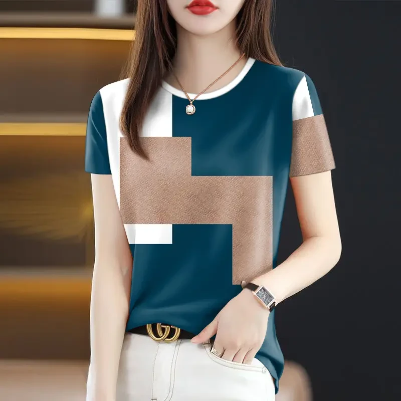 高档女装2025夏季新款冰丝短袖显瘦减龄薄款T恤女上衣