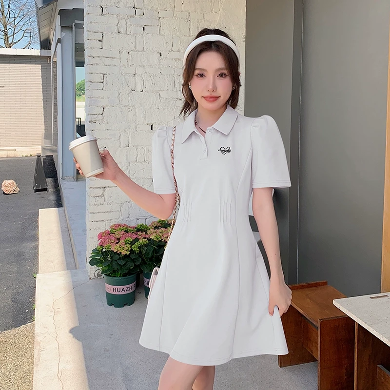 夏季新款高腰纯色短裙学院风字母收腰卫衣挂脖式连衣裙舒适气质纤