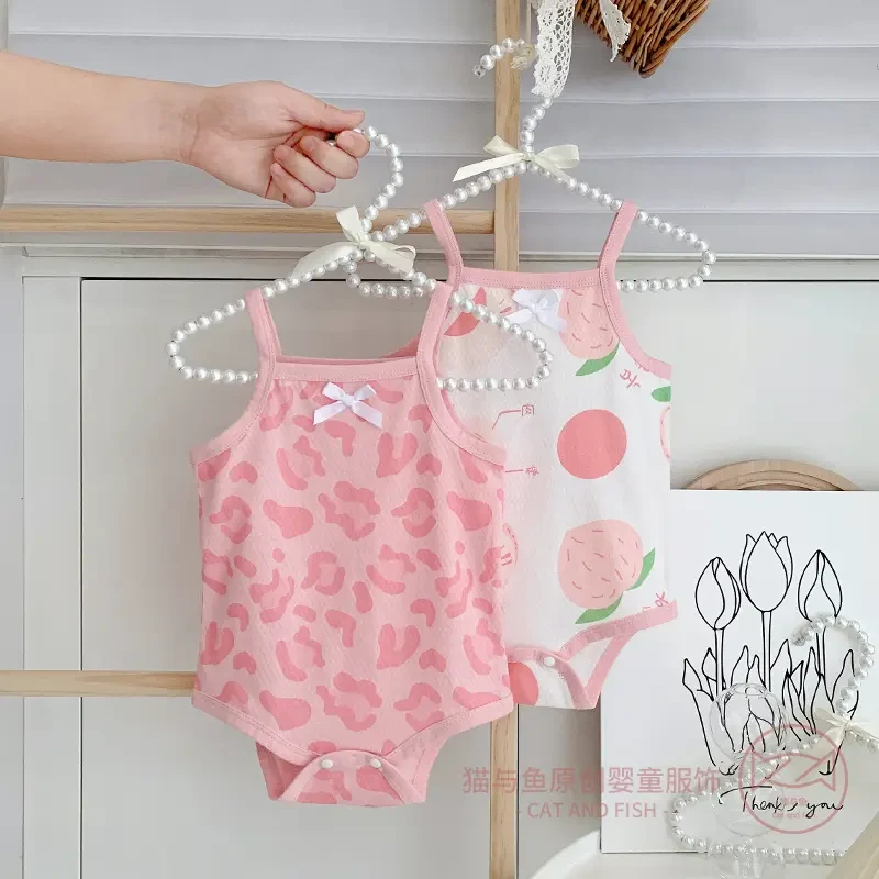女宝宝夏季吊带连体衣新生儿婴儿薄款爬服包屁衣小童2025新款夏装