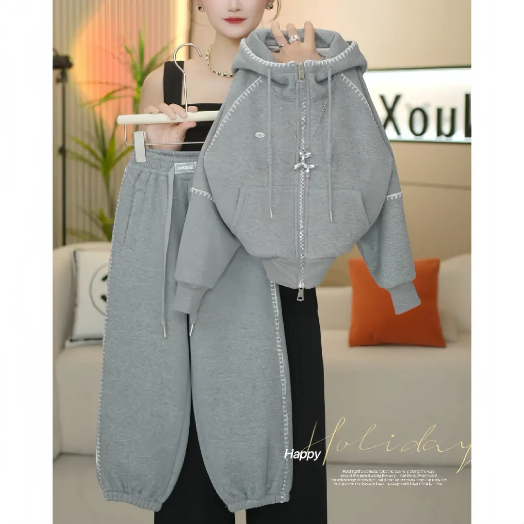 女童2025秋冬季新款特殊工艺撞色一绒加厚外套+裤子套装3092