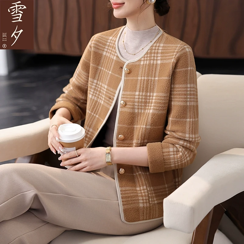 小个子妈妈春装气质毛呢外套中老年女士针织开衫2025新款呢子上衣