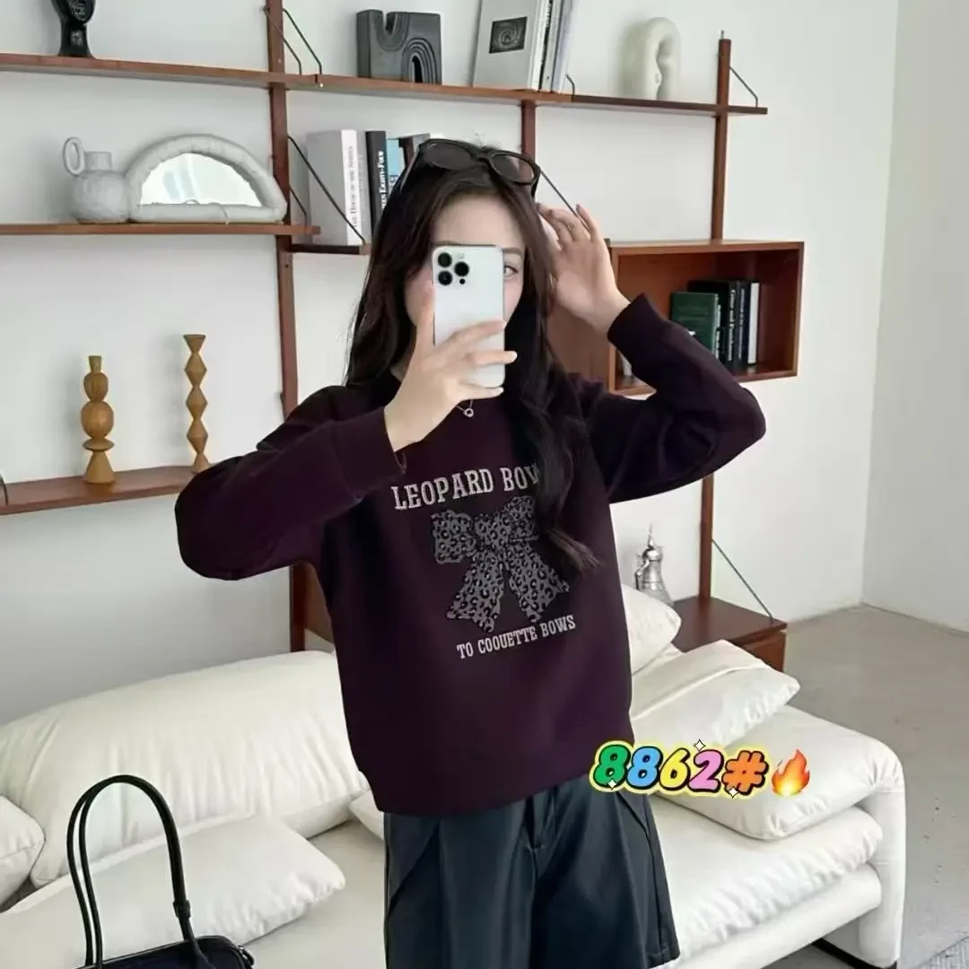 秋冬季卫衣烫钻休闲风圆领保暖女长袖正肩常规袖冬季