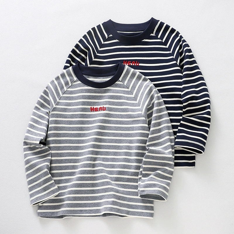 男童柔软棉条纹插肩袖打底衫~儿童宝宝帅t恤长袖外贸童装中大童1