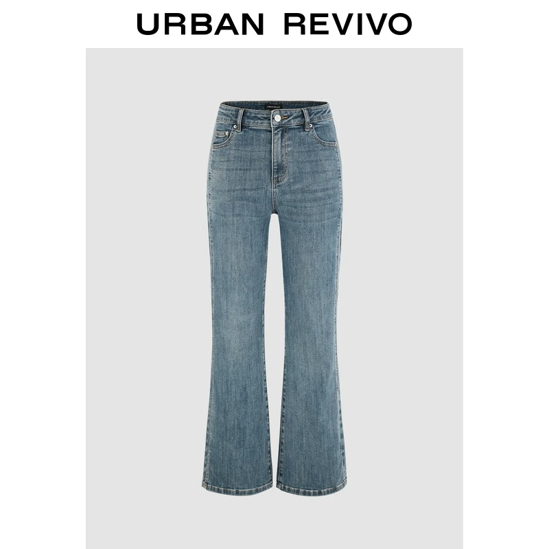 UR2025春季新品女装欧若风复古水洗休闲微喇牛仔长裤UWM850046