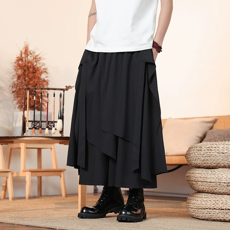 加大码潮胖人不规则多层次裙裤男新中式国风汉服宽松垂坠感阔腿裤