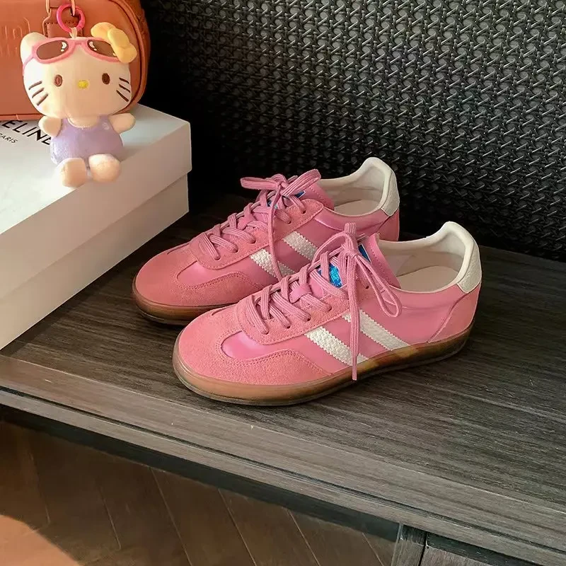 草莓熊德训鞋真皮透气百搭复古内增高运动板鞋厚底休闲阿甘鞋女款