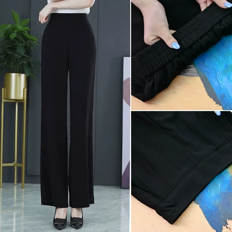 雪纺阔腿裤女2025新款高腰宽松夏季薄款长裤春秋松紧直筒大脚裤子