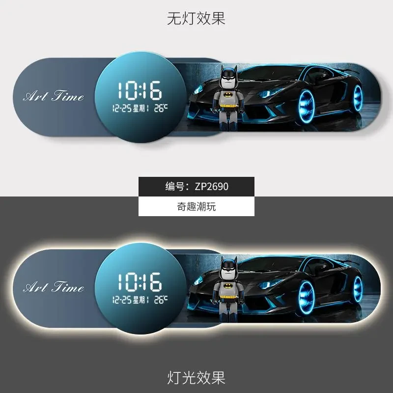 简约现代壁进门数显电子时钟客厅沙发背景墙装饰画高级感可爱熊挂