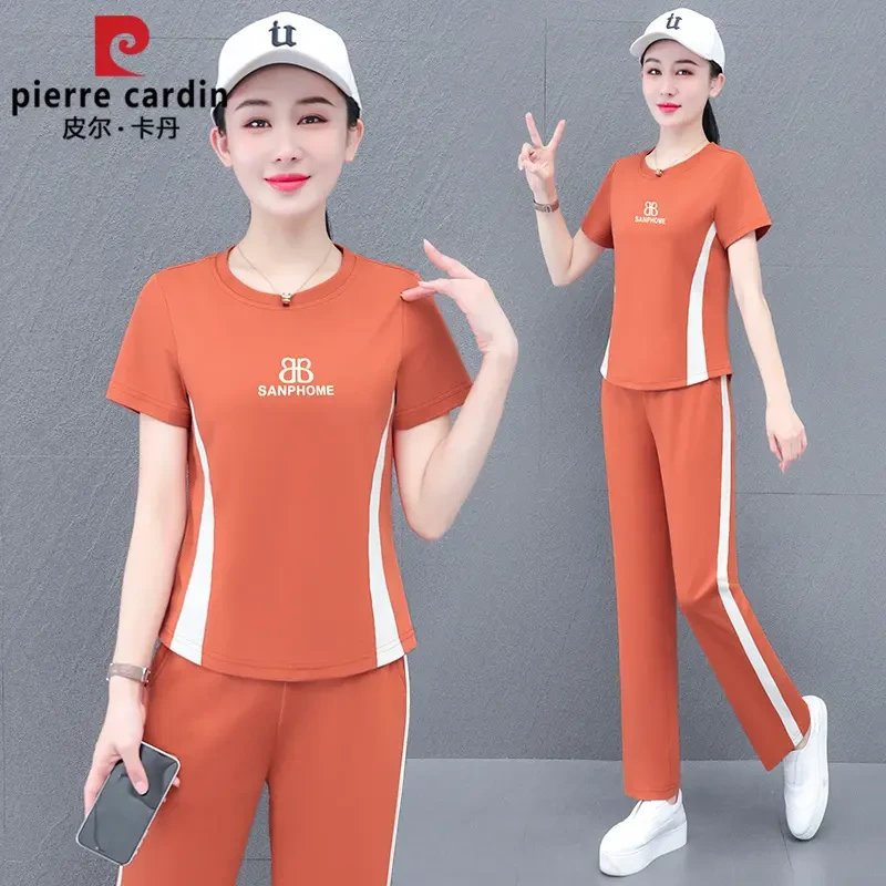皮尔卡丹2025夏季新款时尚运动套装女宽松显瘦休闲短袖长裤两件套