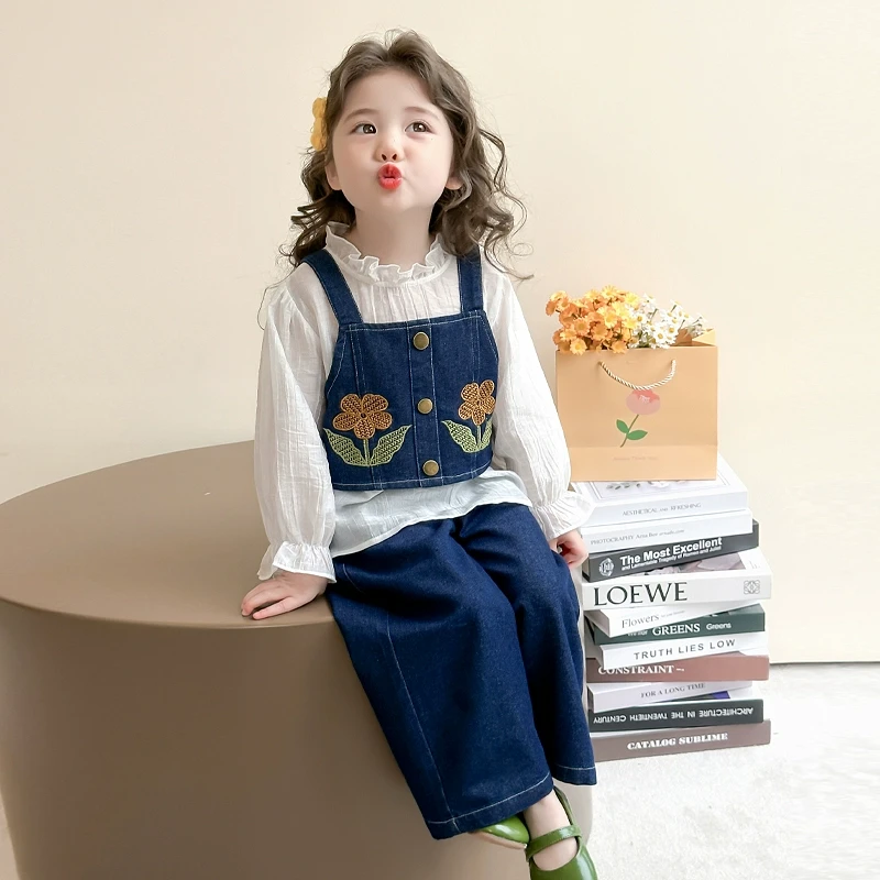 女童春装牛仔套装2025新款儿童马甲时髦洋气三件套宝宝春秋季衣服