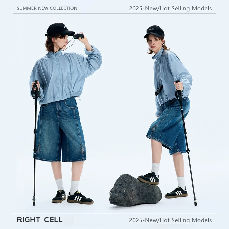 【R.Cell_右单元】休闲户外风牛仔短裤女夏季显瘦阔腿五分裤#YH6093