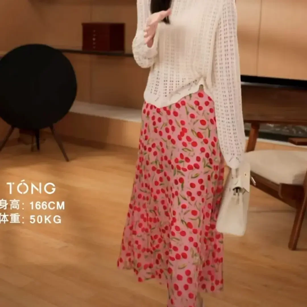 【白茶】气质休闲镂空时尚百搭毛针织衫，碎花度假半身裙