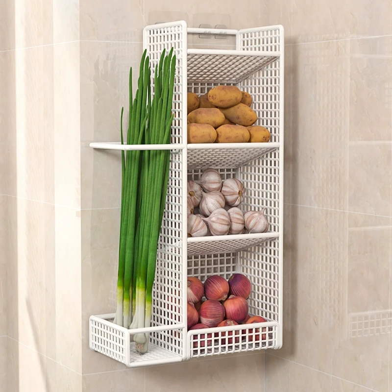 葱姜蒜收纳筐装蒜头生姜收纳神器壁挂式多层菜篮架子厨房用品挂钩