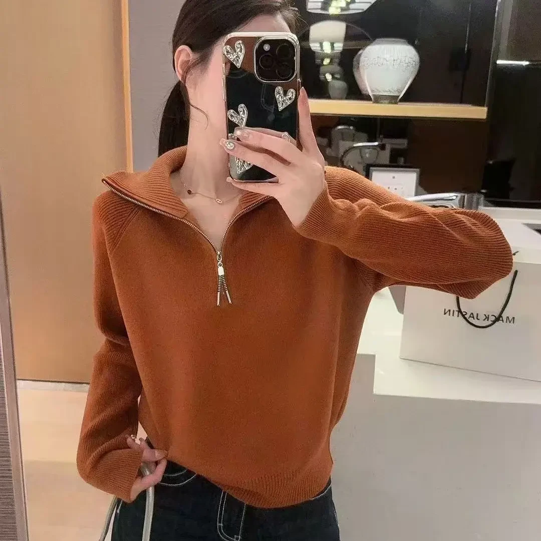7620冬季新款时尚半拉链开领慵懒风针织衫