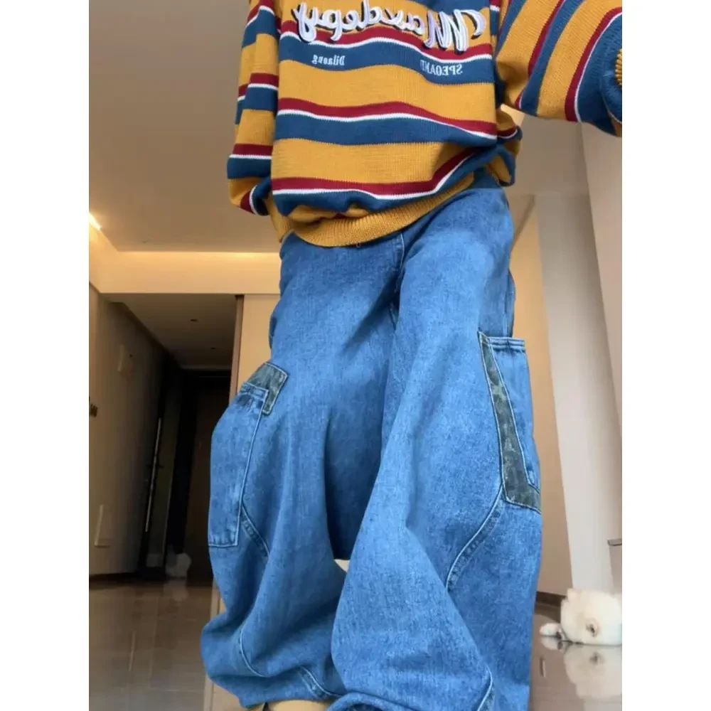 美式弯刀设计感辣妹工装裤男垂感秋冬宽松休闲显瘦百搭阔腿牛仔裤