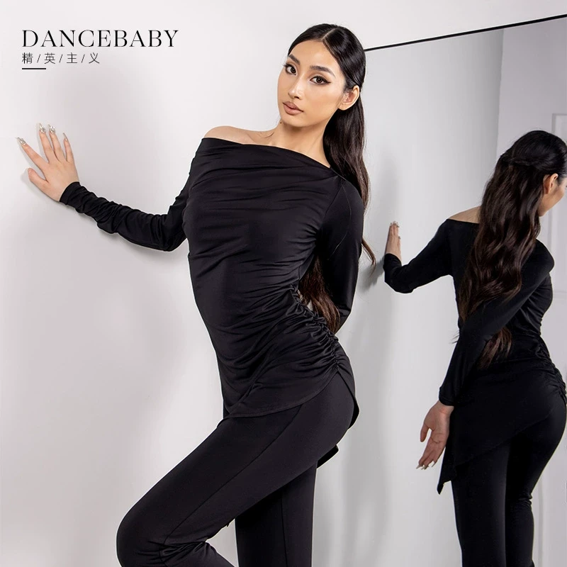 DANCEBABY拉丁舞上衣女2024秋冬新款成人显瘦练功服国标舞衣YD367