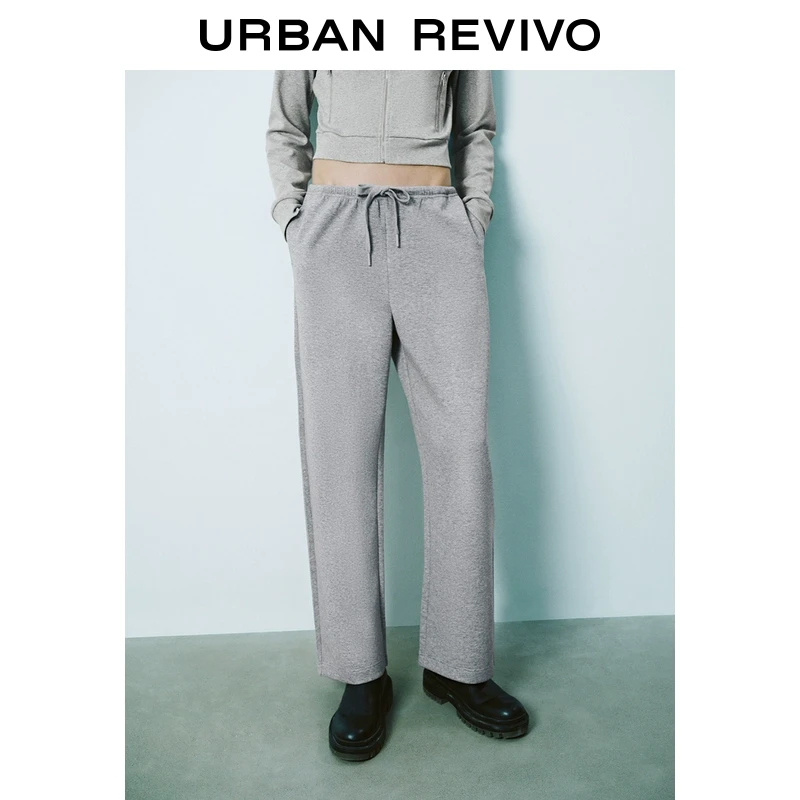 UR2025秋季新款女装简约休闲松紧腰抽绳阔腿裤UYV650012