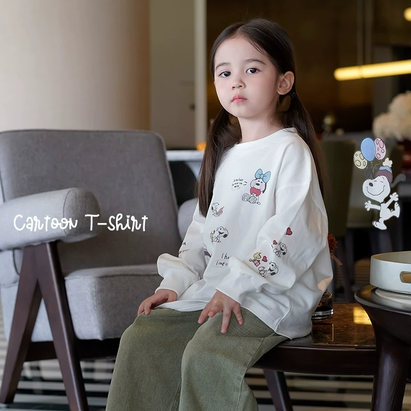 AnnieGirl儿童秋装打底衫女童全棉个性卡通长袖T恤幼儿园宽松上衣