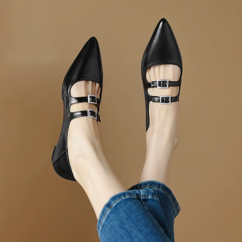 两穿平底低跟浅口单鞋女2025年春季真皮玛丽珍鞋通勤不累脚工作鞋