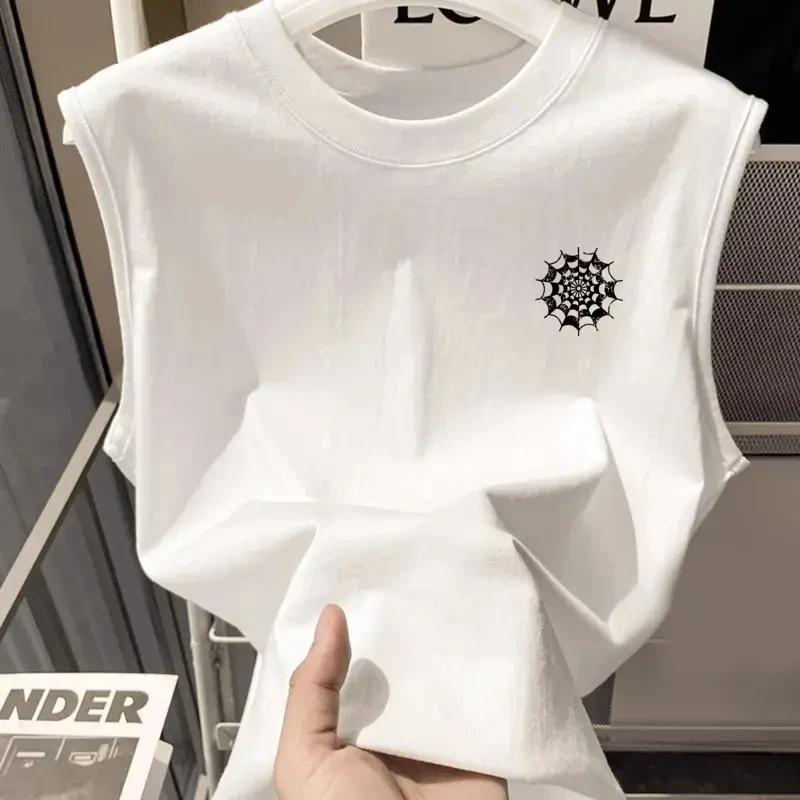 夏季重磅纯棉背心男士潮牌无袖t恤宽松运动健身外穿百搭打底坎肩