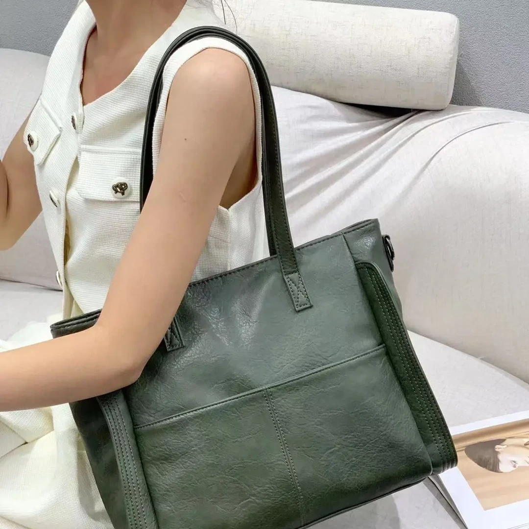 秋冬新款大容量托特包牛皮通勤单肩包休闲时尚斜挎包女6707