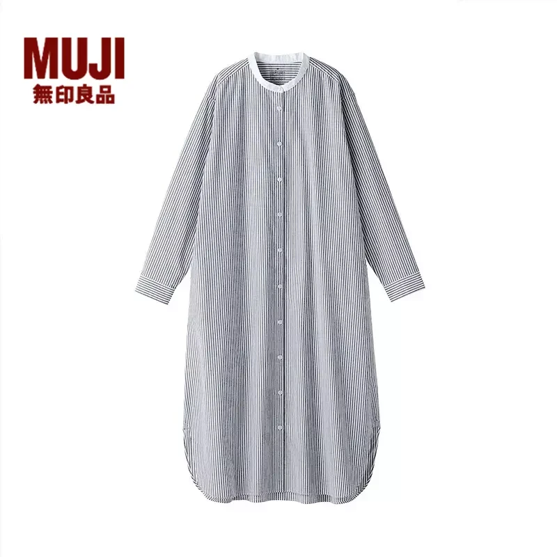 无印良品 MUJI 女式水洗平纹立领长袖连衣裙裙子25春欧若假日风