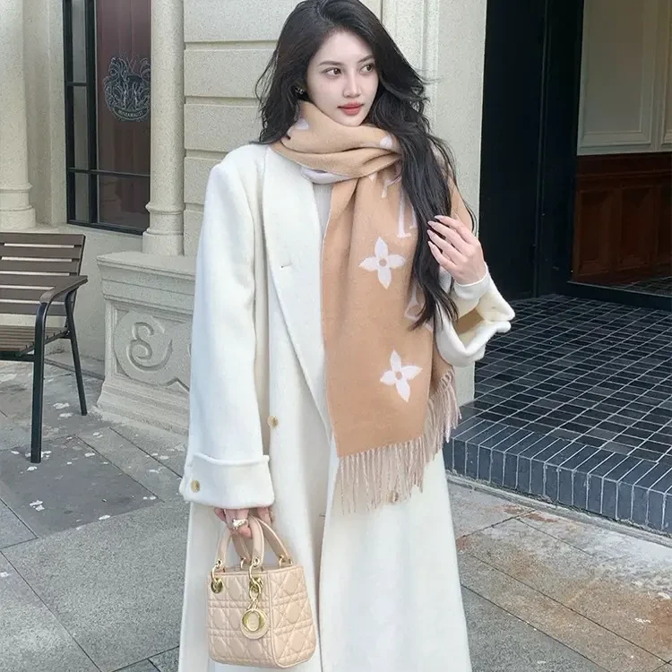 深灰色毛呢外套女冬2025中长款系带双面呢羊毛呢子大衣