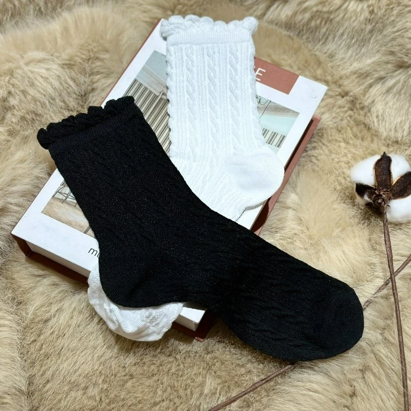 【sheii苏茵茵】宝藏百搭~韩国百搭花边百褶纯棉中筒堆堆袜女