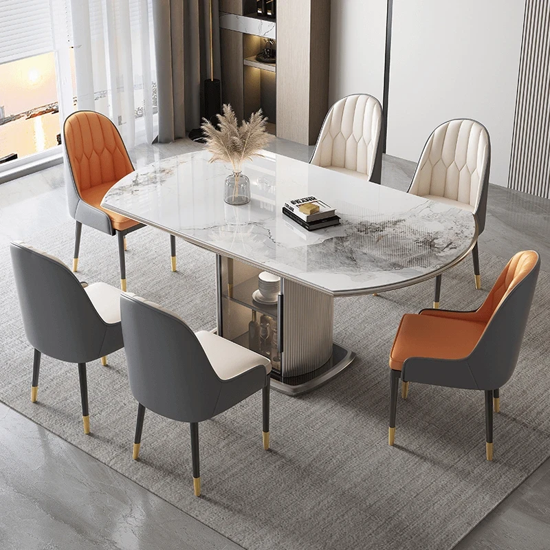 岩板储物餐桌饭桌圆桌现代简约轻奢家用电磁炉饭桌子组合可伸缩