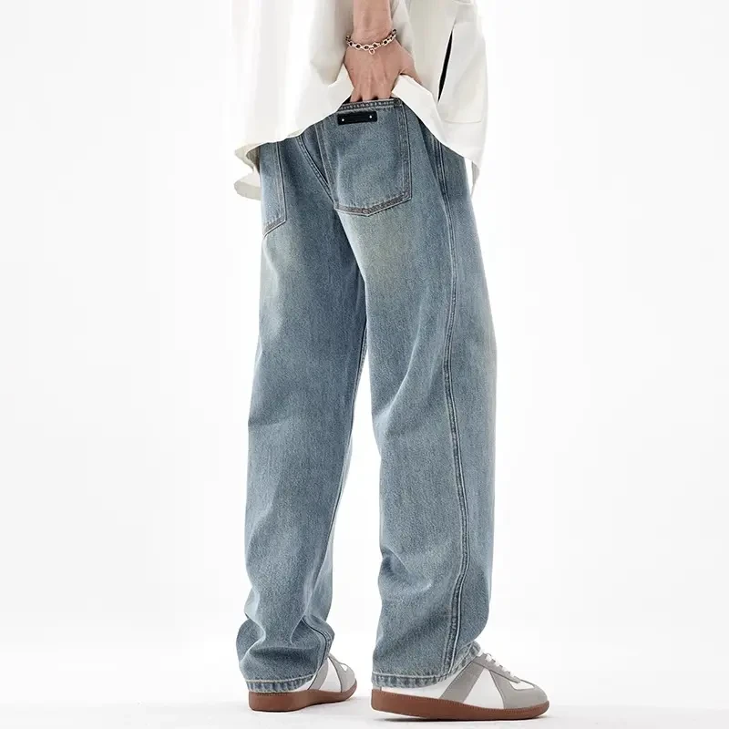 GXG joy浅色男生男士宽松直筒美式复古水洗裤蓝色牛仔裤阔腿裤子