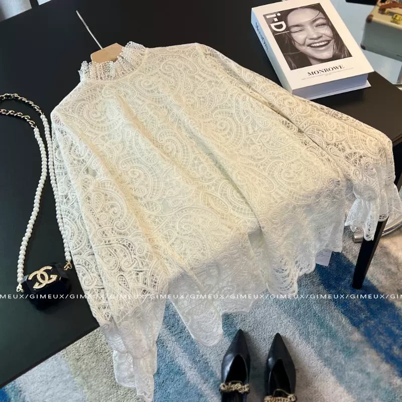 高级感法式镂空钩花蕾丝衫女2025春季款新中式国风时尚打底衫上衣