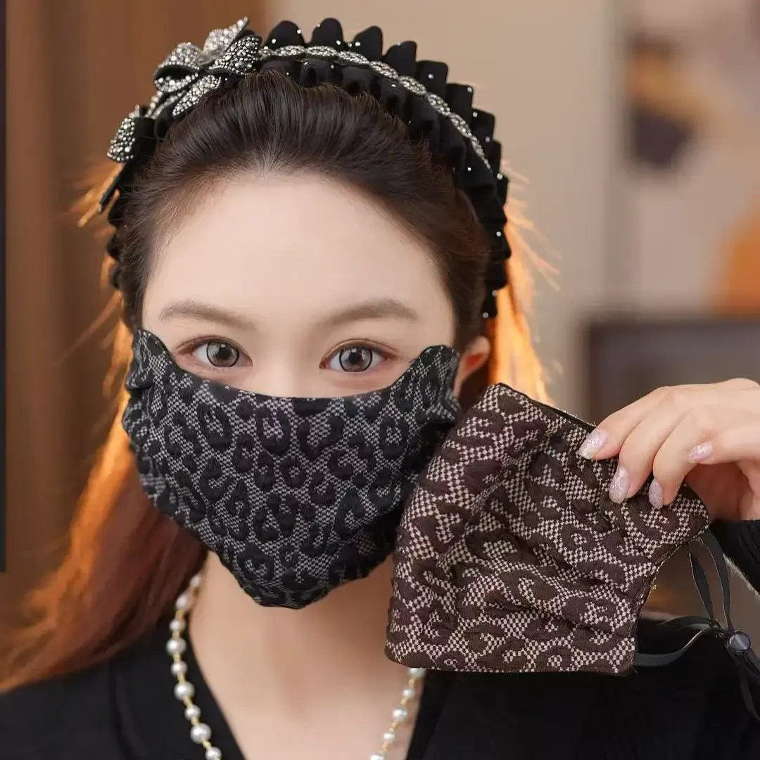 新款秋冬豹纹保暖口罩大版防尘面罩防风保暖面罩亲肤透气可水洗