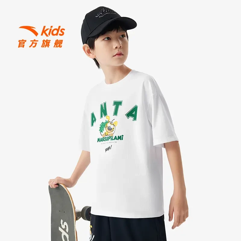 安踏儿童【运动短袖】男中大童针织短袖衫25年夏季透气柔软时尚短袖