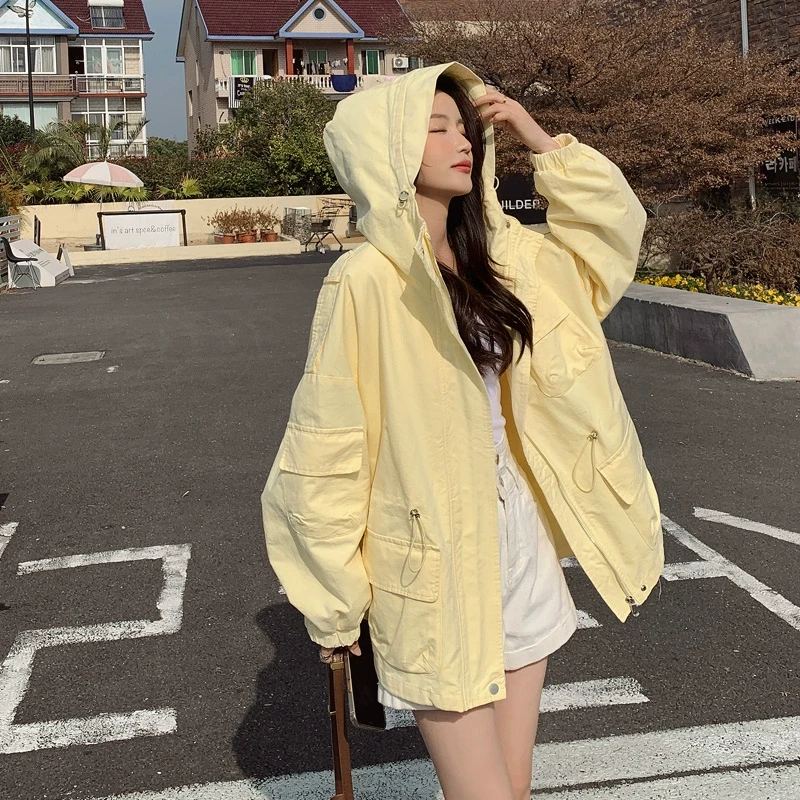 黄色工装休闲风衣外套女春秋2025年新款小个子韩系bf高级感冲锋衣