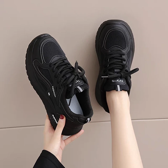 黑色鞋子女2025新款爆款夏季网面透气工作鞋软底防水防滑运动女鞋
