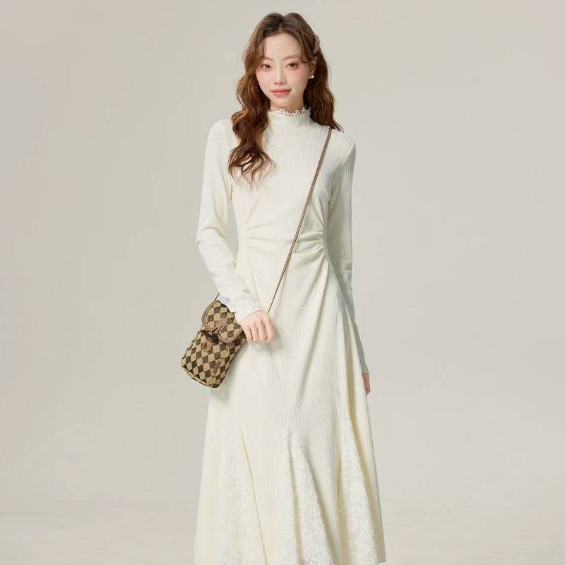 三寸藕【茉莉清晨】气质超仙白色针织连衣裙秋冬搭配长裙L240305